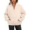 Autumn and Winter Standing Collar Solid Color Sweater Pocket Zipper Women's Casual Loose Fleece Threaded Top