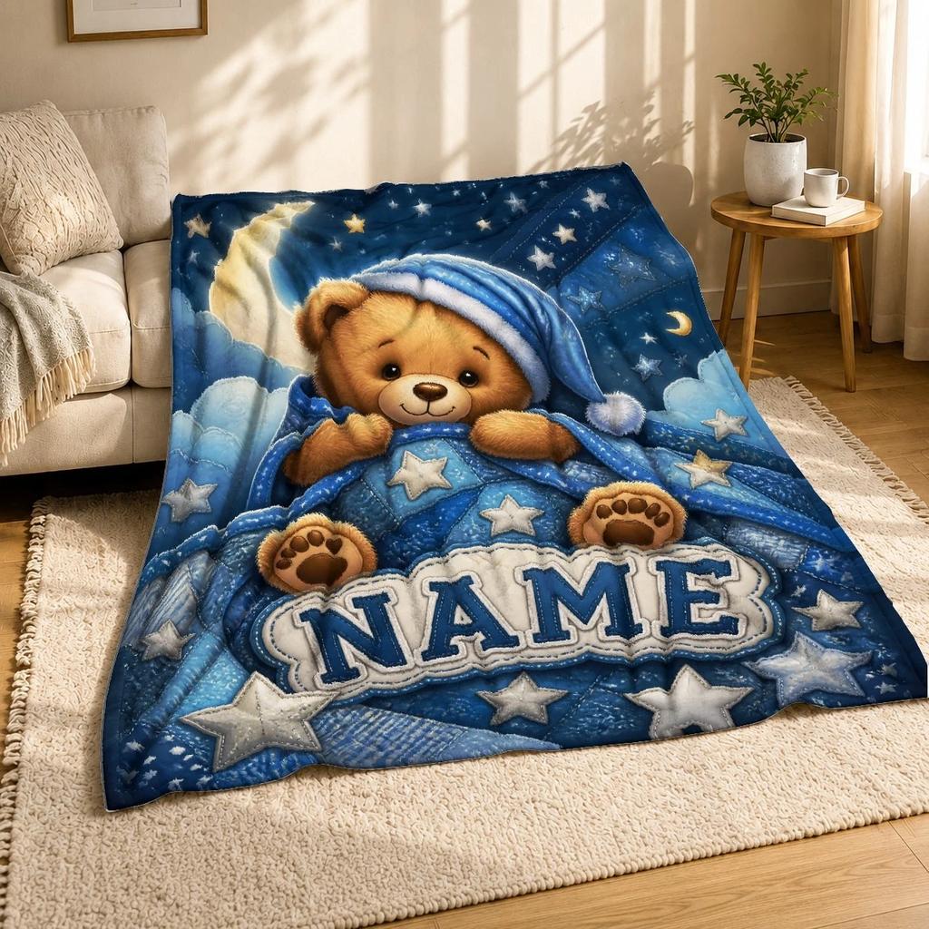 Sleepy Teddy Bear Name No. 2 Coral Fleece Blanket