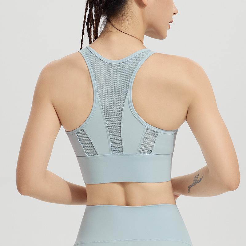 

Женский спортивный бюстгальтер с высокой степенью поддержки из сетки с передней молнией YKK - Ударопрочный, цельный жилет для йоги и фитнеса 3XL небесно-голубой