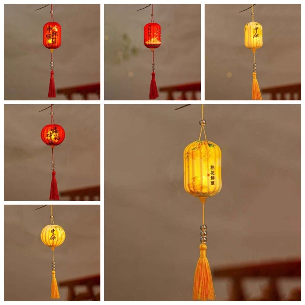 LED Bead Mid Autumn Lantern Sturdy Frame Glowing Holiday Lamp Printed Fabric Lantern  Culture Fans