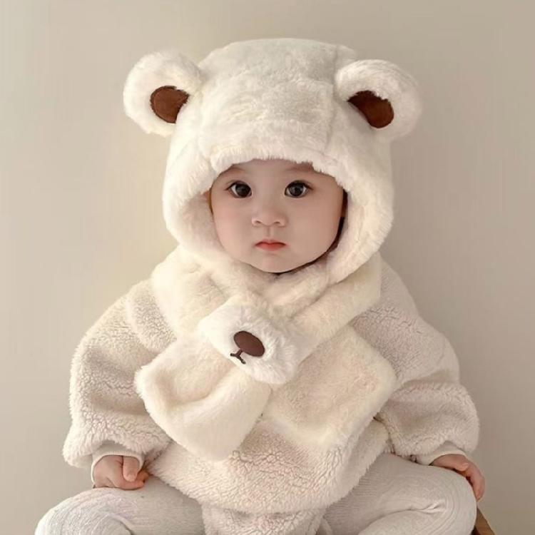 Machine Washable Plush Earflap Cap For Toddlers Kids Cute Bear Decor Thicken Fit