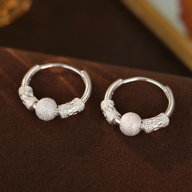 Banyan Tree S925 Silver Ruyi Transfer Bead Earrings - Women's Retro Fashion Niche Silver Earrings
