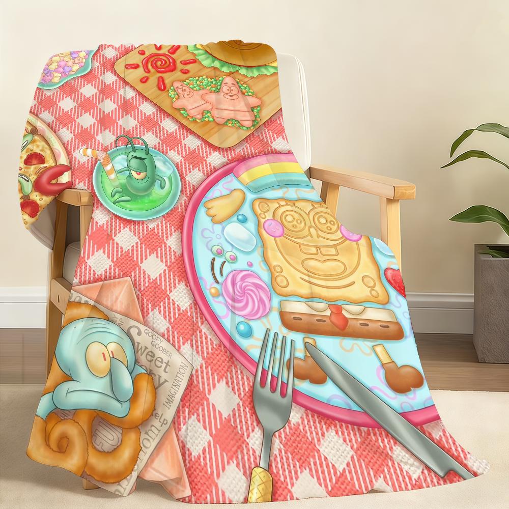S-sponge-Bob-b cartoon Pants-s Blanket Throw Super Cosy Plush Living Room Sofa Couch Childish Birthday Gifts S-square- cute