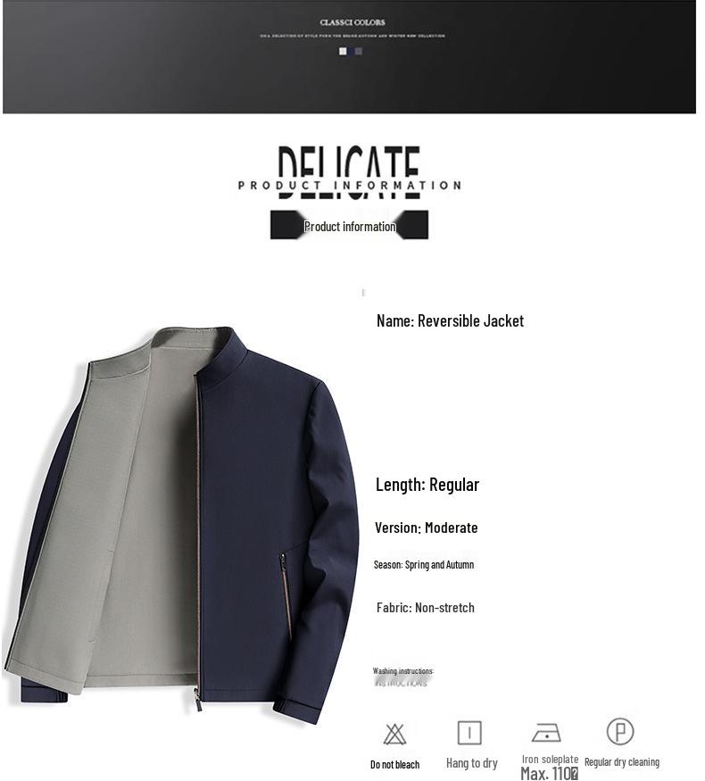 Reversible Men's Stand Collar Jacket for Spring/Autumn 2025 - New Style for Middle-Aged Dads
