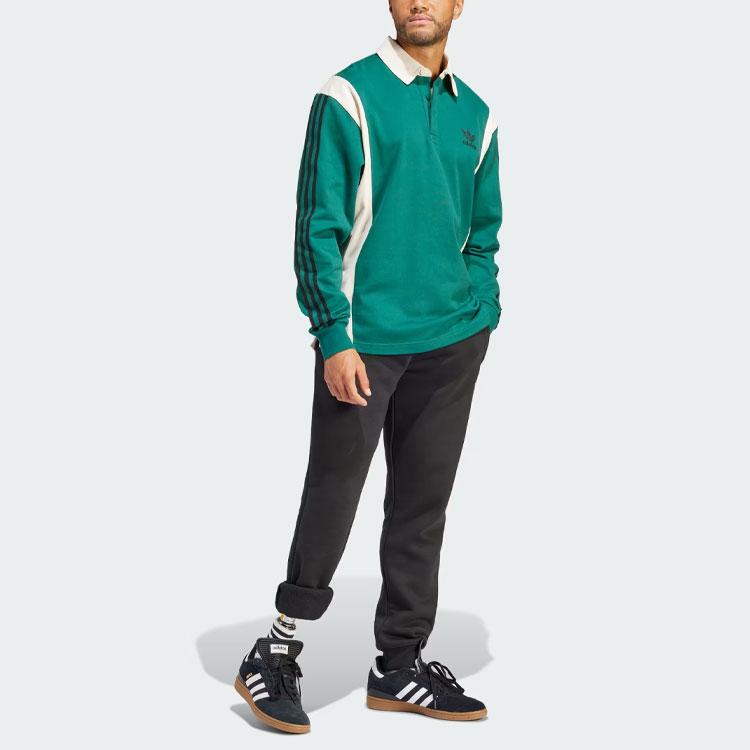 Adidas Originals Three-Stripes Colorblock Rugby Polo Shirt Long Sleeve Men Tops Green IU0210