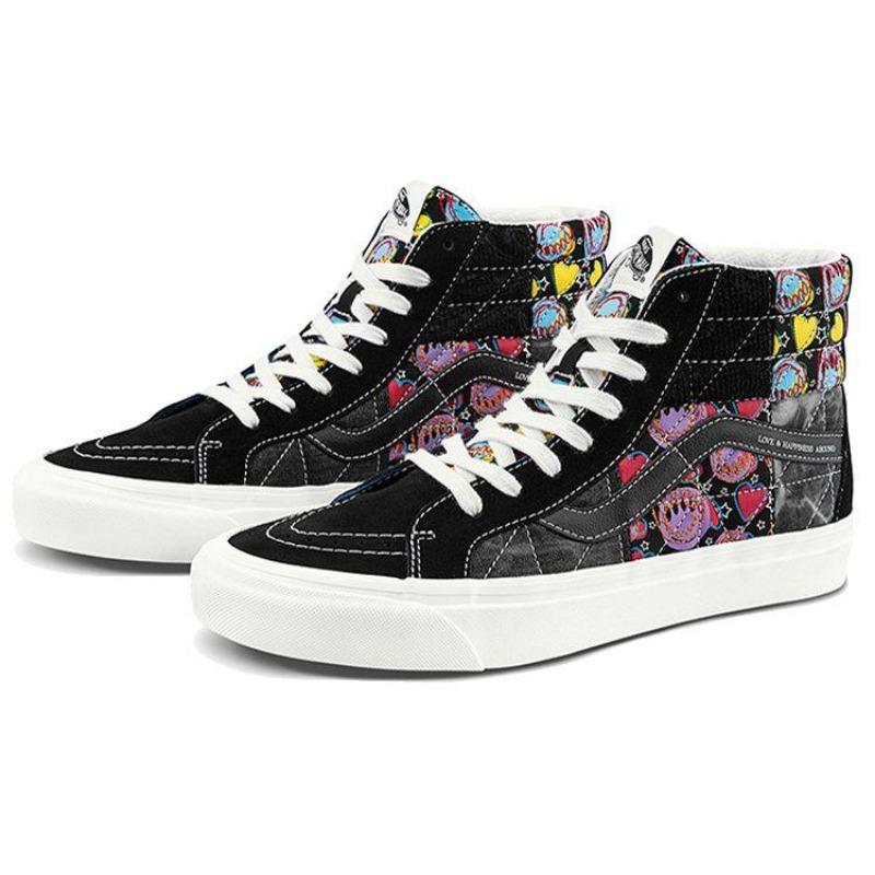 Vans SK8 Embroidered Canvas Lightweight Wear-resistant High Top Unisex Skate Shoes Black Multicolor VN0A54FBA5J