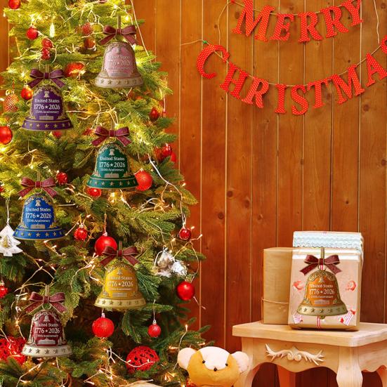USA 250th Anniversary Bell Ornament Golden-Plated Metal Pendant Durable Collectible Decor Christmas Themed Decorative Bell