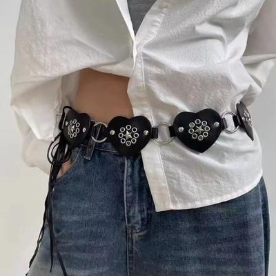 Y2K Heart Belt Metal PU Leather Waistband Retro Rivet Belt  Ladies