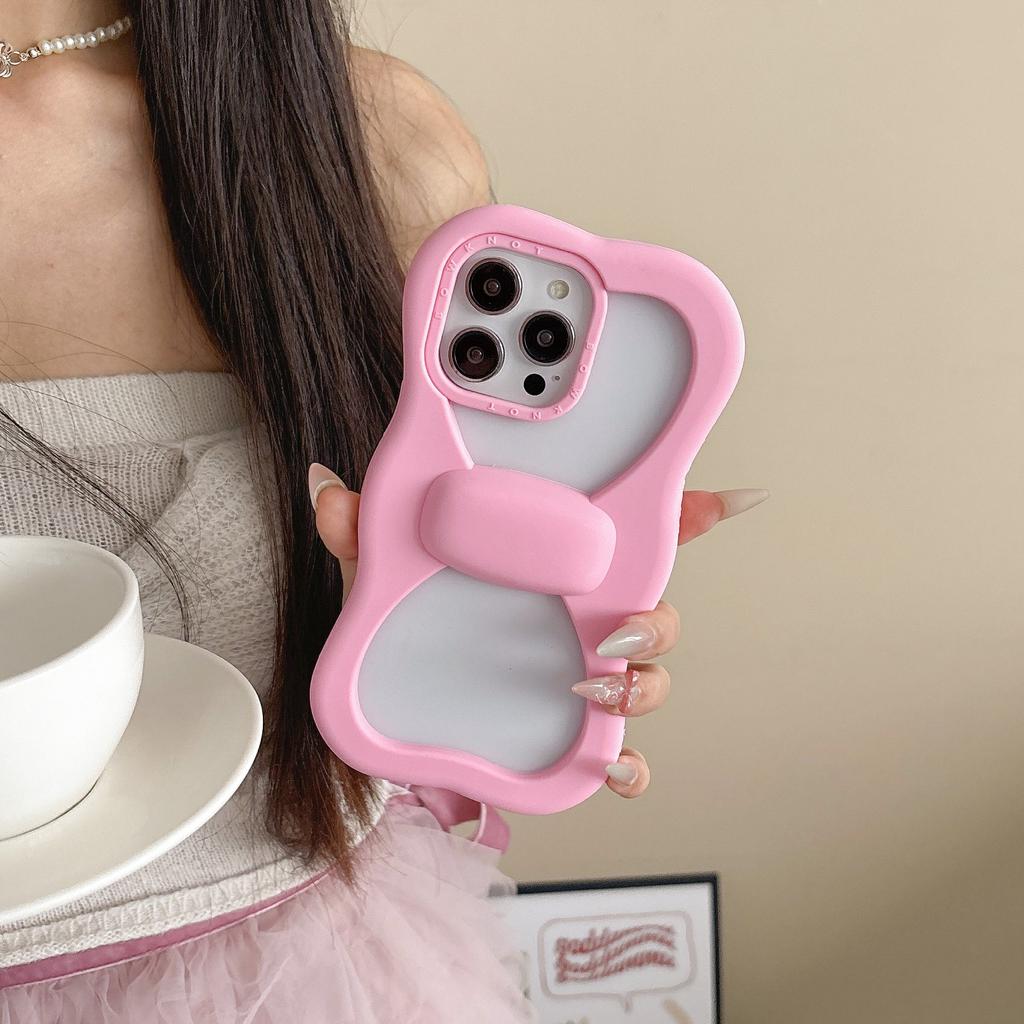 For iPhone 15 Pro Silicone Case Cute Hollow Butterfly Bow Design Shockproof Phone Back Cover