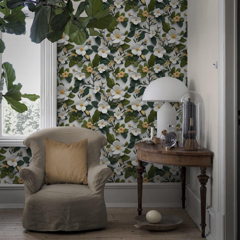 1roll Floral Wallpaper Self Adhesive Wallpaper Green Botanical Wall Covering Washable Removable Decal Wall Stickers for Kitchen Living Room Bedroom