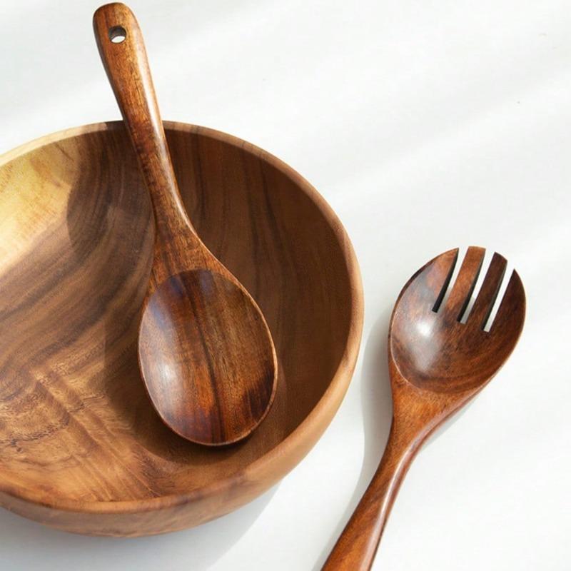 Premium Natural Wood Salad Spoon and Fork Durable Long Handle Mixing Utensils for Home Kitchen Restaurant Use Salad Preparation,