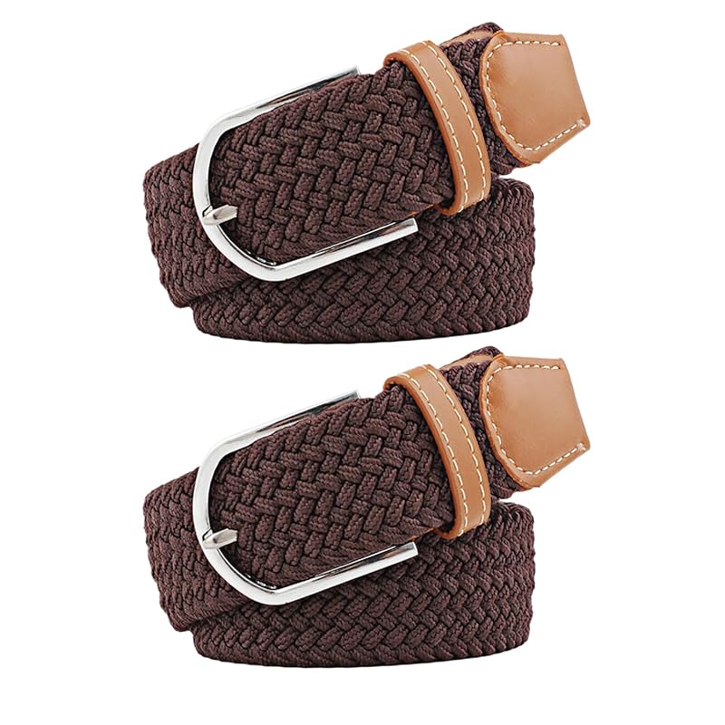

[RAKUKOU] belt men s mesh belt Set of 2 Free size adjustment braid ladies elastic belt extend casual business gentleman (dark coffee, 105CM)