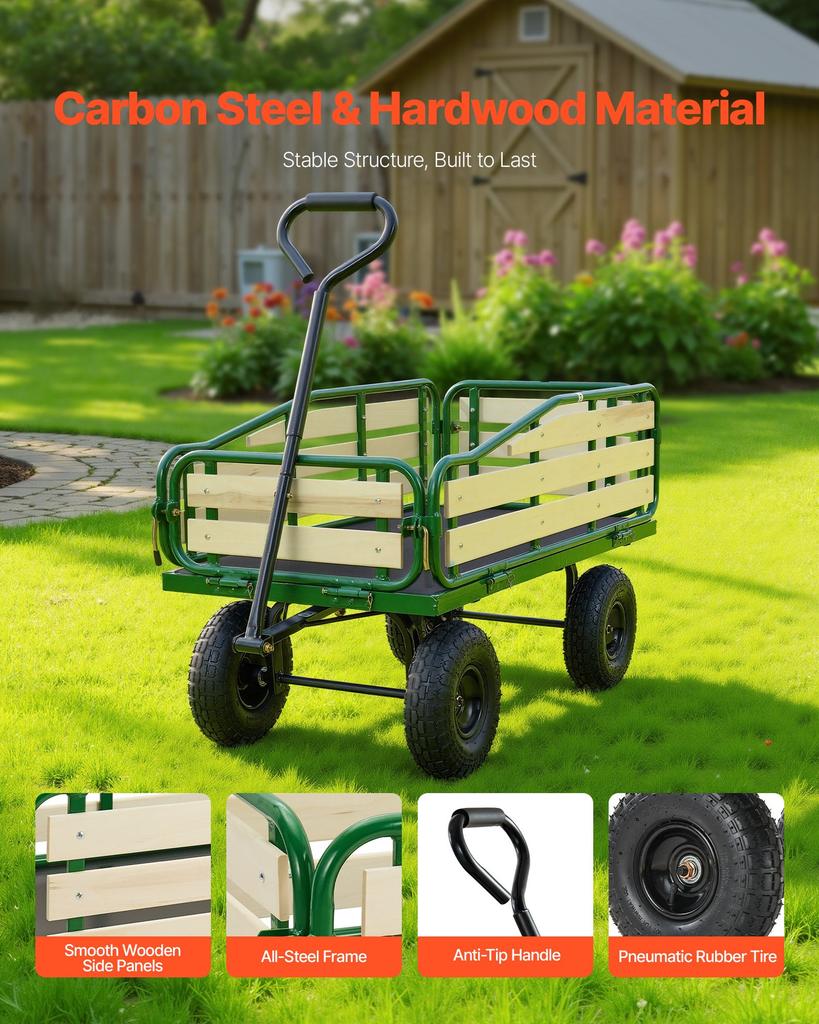 VEVOR Pull-Along Wagon for Kids,101 Cm Toddler Wagons with Foldable Wooden Panel & Handle, Supports Up To 250kg, 25.4cm All-Terrain Tires