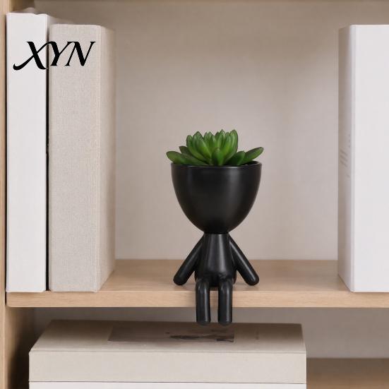 Indoor Plant Pot Ornament 3D Printed Sitting Human Figure Succulents Planter, 2-in-1 Desktop & Decor Ornament, Matte Finish Office Desk Planter