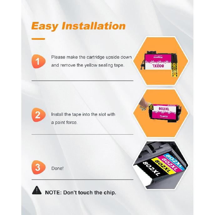 MILEKO 802XL Remanufactured Ink Cartridge Replacement for Epson 802 XL T802 T802XL Combo Pack (Black, Cyan, Magenta and Yellow, 4-Pack) for Epson