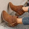 Large size winter new suede thick heel women's Martin boots belt buckle side zipper women's boots medium tube women's shoes