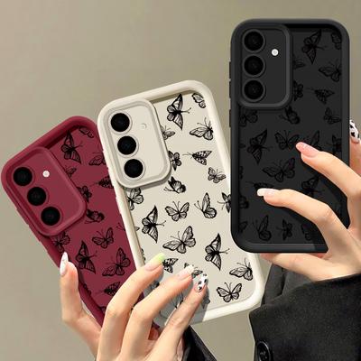 For Samsung S25 S24 S22 Ultra Plus S23 S21 S20 Fe A55 A54 A52 A35 A15 5g Little Butterfly Patterned Soft Silicone Lens Protection Case Cover