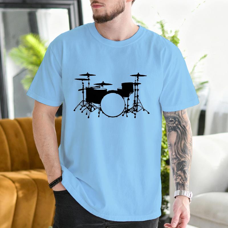 Unisex Crew Neck Drum Set Silhouette Print Short Sleeve Cotton Tee Casual Summer Streetwear Loose Basic Daily Outdoor Wear Top