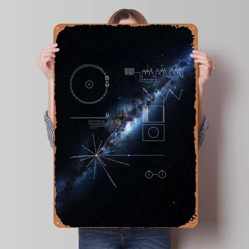 Voyager 1 Zlatá deska Kovové cedule Vesmírné plakáty Dekorace do domácnosti Plechový cedule Tabulka pro výzdobu nástěnného umění Dekorace herního pokoje