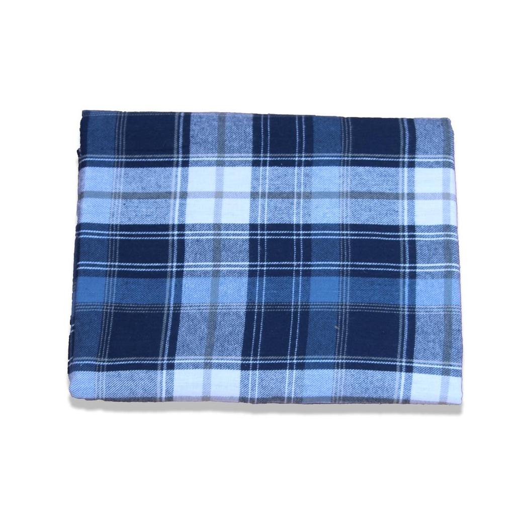 Unstitched Cotton Peach Finish Checkered Plaid Blue & White Fabric