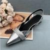 Fashion Beautiful Designer  Med Heel Hollow Out Pointed Toes Golden Silver Sandals 2025 Summer Slingbacks Shoes Fashion Sandalias