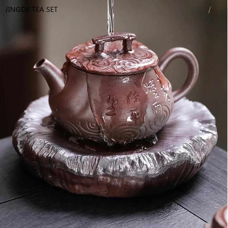 1 set di teiere cinesi in argilla viola Yixing, in ceramica grezza, retrò, fatte a mano, di piccola capacità, set da tè Kung Fu per uso domestico