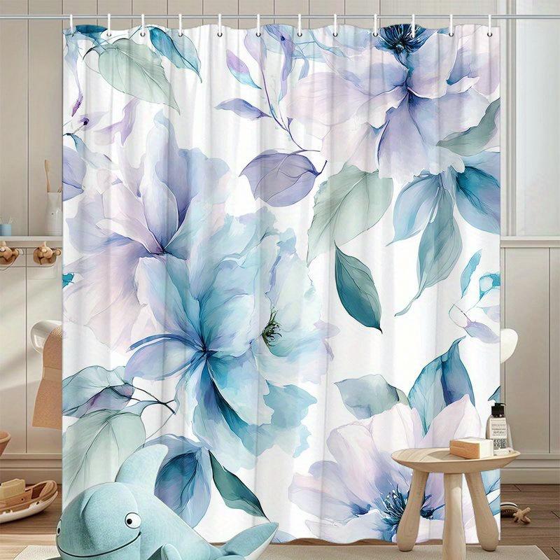 1-Pack Soft Focus Blue And Lavender Peony Shower Curtain - Polyester Fabric, Machine Washable, Suitable For Bathroom Decor