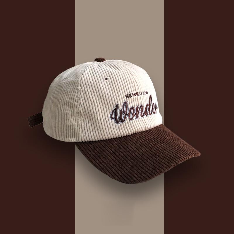 Corduroy Hat Wonder Embroidery Patchwork Colours Baseball Cap Korean For Women Fashion Visor Cap For Men