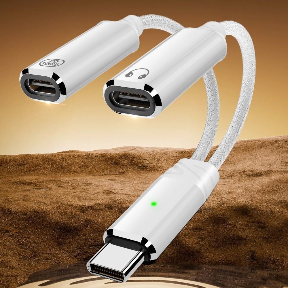 PD 100W Type C Splitter Audio Cable 2 in 1 Design 2 in 1 USB Type C Audio Cable  Headphone Use