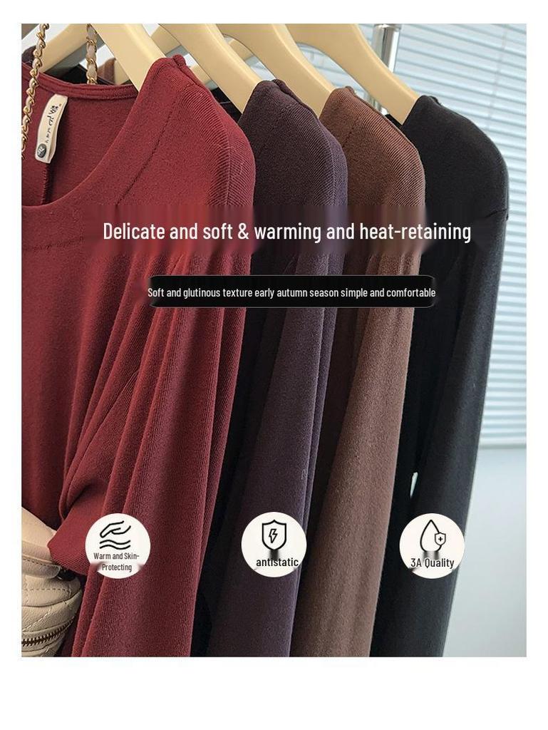 Plus Size Autumn Round Neck Ribbed Pullover Base Layer for Women - Slimming & Versatile