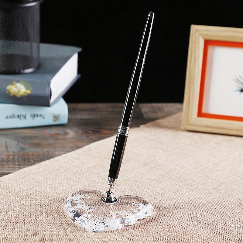 Metal and Acrylic Heart Crystal Pen Holder Set for Office Desk
