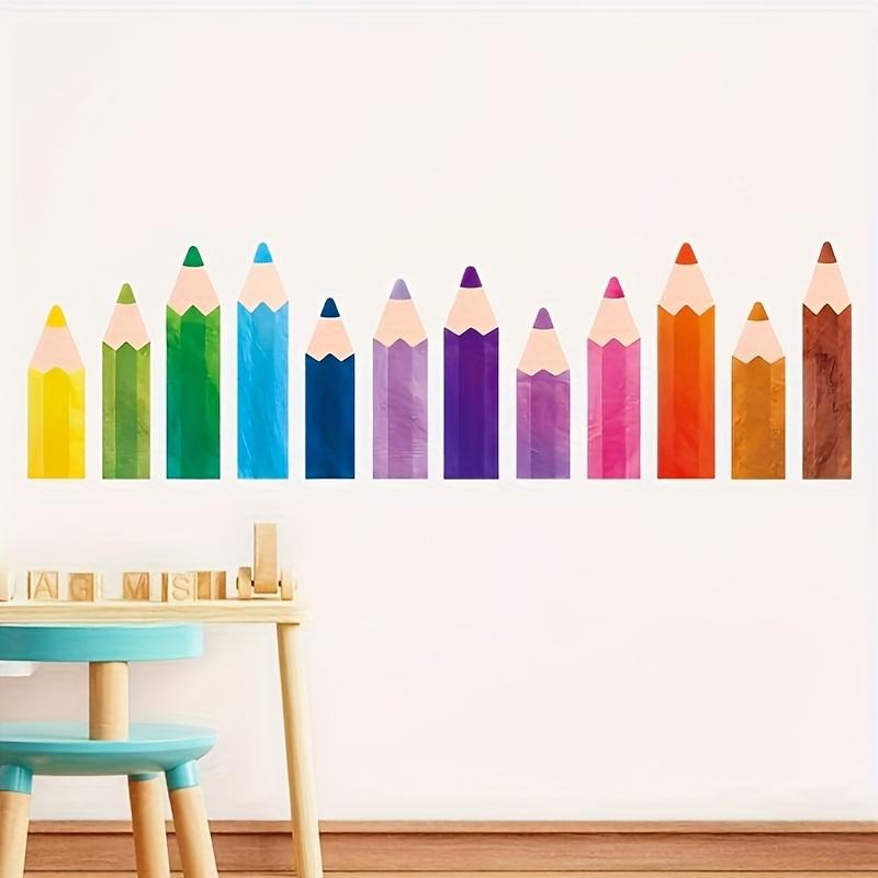 4 Sheets Color Pencil Stickers,Wall Corner Decoration Wall Stickers,for Classroom,Bedroom,Glass Window Decoration,Self-adhesive