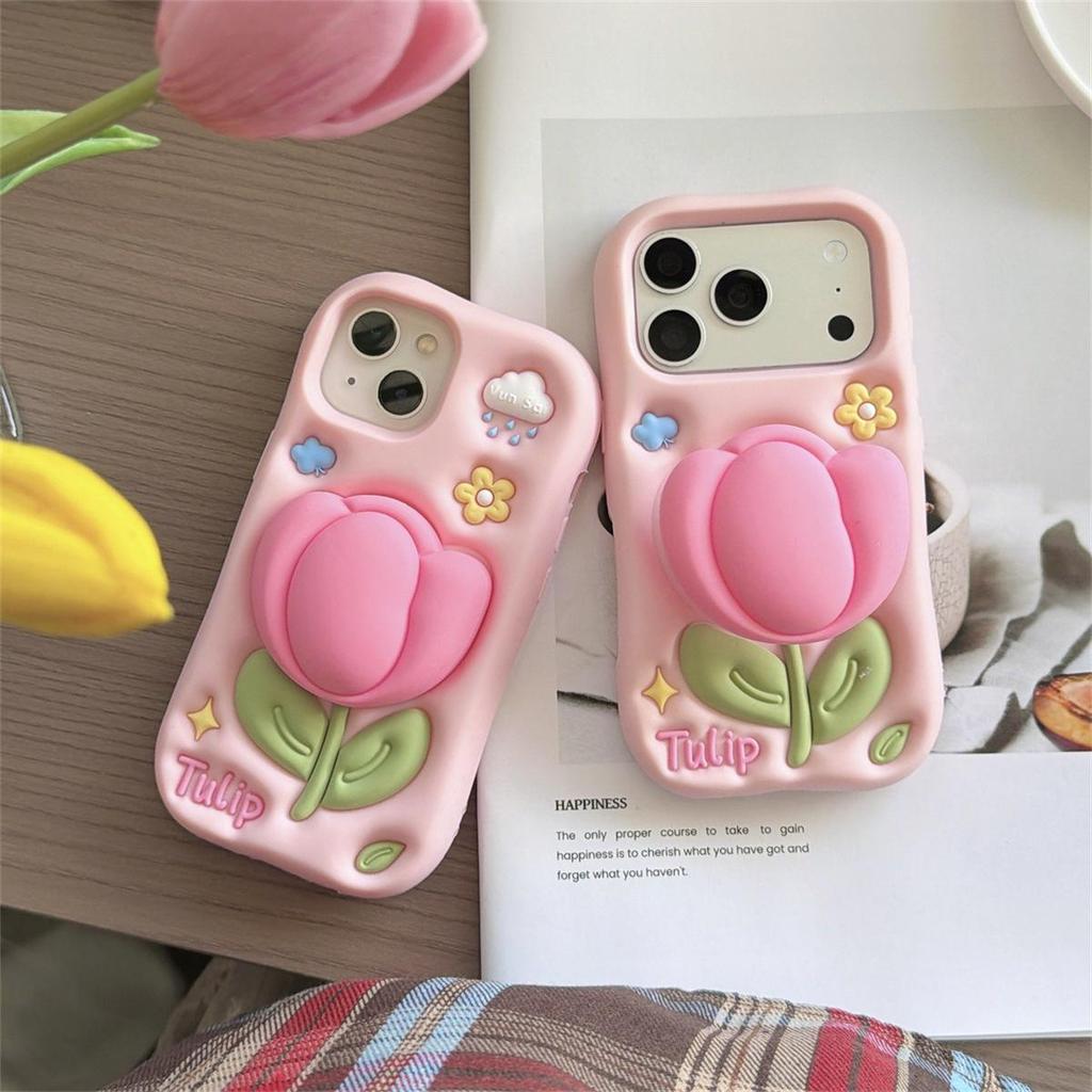 Anti-Fall 3D Tulip Stand Case for iPhone 14/13/12 & Apple 17/16/15 PROMAX