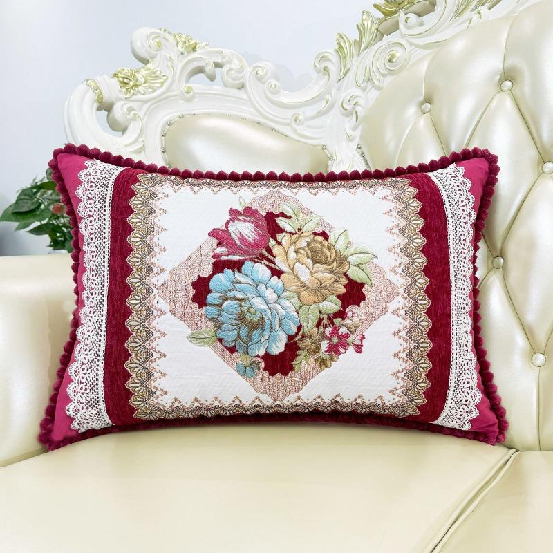European Style Sofa Cushion Exquisite Jacquard Embroidered Pillow Detachable Washable Lace Zipper Jacket Household Waist Protection Square Backrest