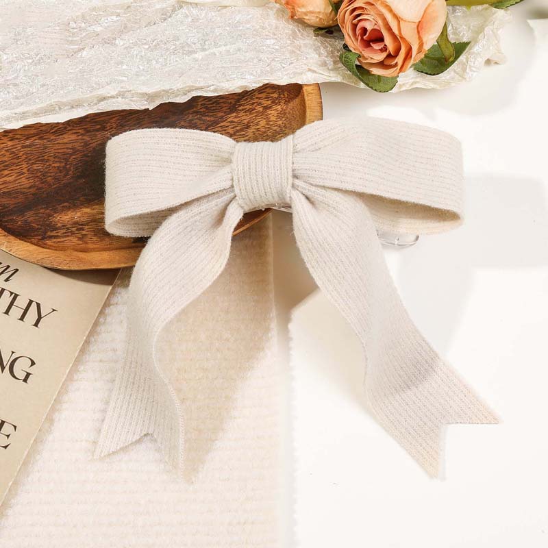 Korean Solid Color Large Pink Bow Hairpins for Women Girl Vintage Knitted Bowknot Ribbon Duckbill Clamp Clip Hair Accessories