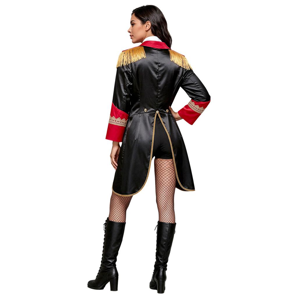 Giacca da Pista da Circo da Donna con Frange sulle Spalle, Collo a Revers, Maniche Lunghe, Polsini in Pizzo, Blocco di Colore, Raso per Feste a Tema Halloween, Carnevale, Role Playing