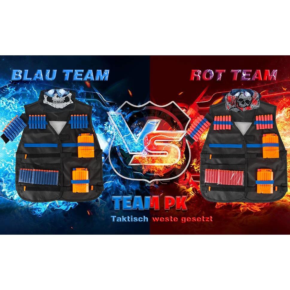 2 komplekti Kids taktikaline vest, lahinguvesti komplekt Nerf Guns N-Strike Elite jaoks koos 2 randmepaelaga, 2 klambriga ajakirja, 2 kaitseprillid, 2 pealuumaski, 80 noolt