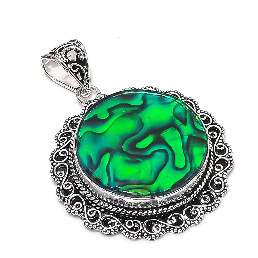Natural Abalone Shell Gemstone 925 Sterling Silver Jewelry Pendant 2.29  ETC-14065