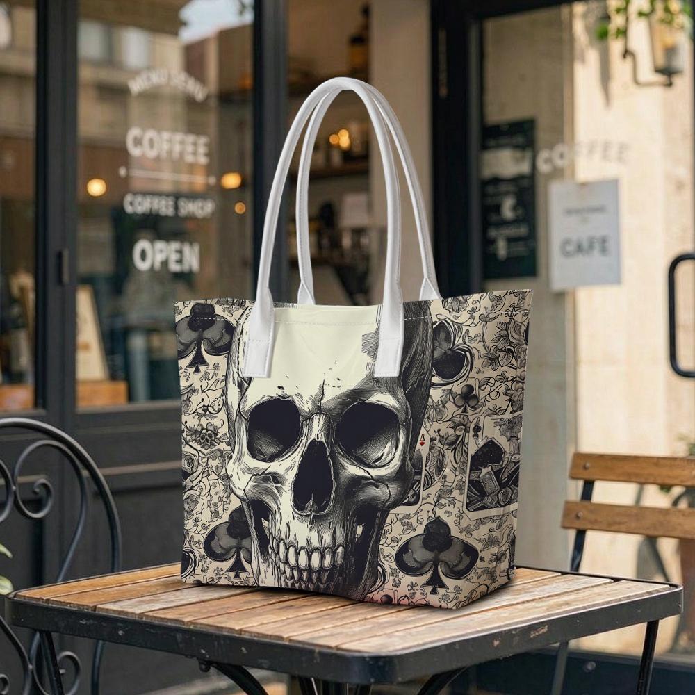 Vintage Skull Print Tote Bag Fashion Casual Shoulder Bag for Daily Use