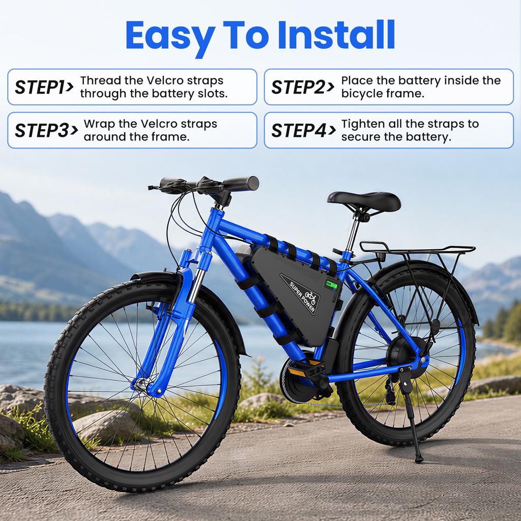 Almacén UE Batería Triángulo Ebike 48V 30Ah con Celdas de Iones de Litio 21700 BMS GPS 50A Cargador Rápido 4A