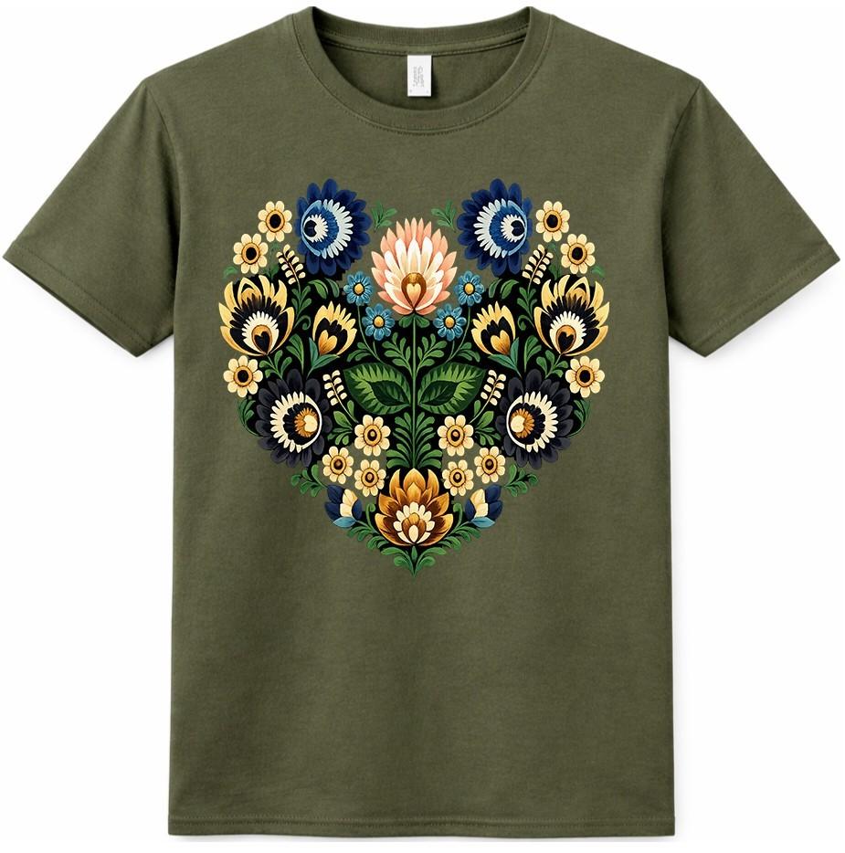 Floral Heart T Shirt Folk Art Botanical Flower Graphic Tee Boho