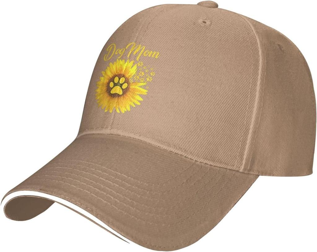 Dog Mom Sunflower Paw Print Baseball Cap Unisex Adjustable Polyester Casual Summer Sun Protection Hat