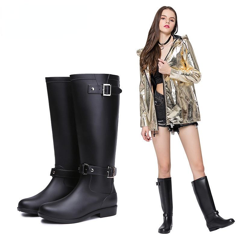 Rain Boots Fashion Water Boots Women's Long Sleeve Zipper High Heel Motorcycle Boots Waterproof and Anti Slip Rain Shoes Women