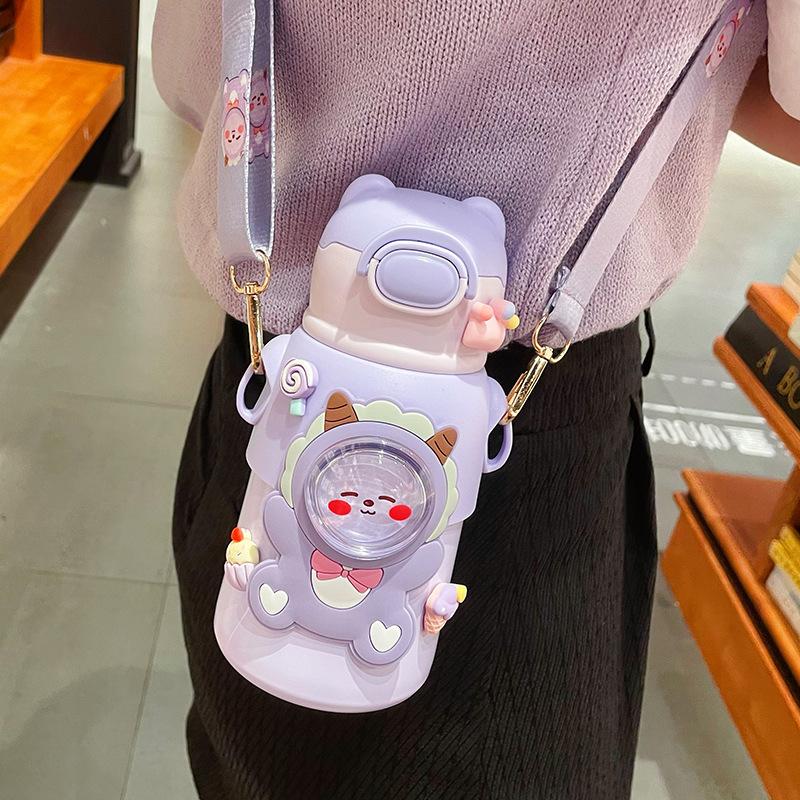 520ml Charming Kids Thermos Bottle With Straw Lightweight Stainless Steel Spacious Boys Girls Student Water Cup Leak Proof Kettle