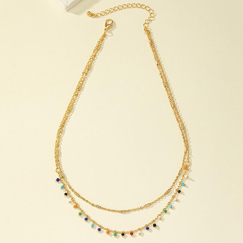 Japanese and Korean Ins cool style fashionable simple color bead necklace for women with a niche temperament retro high-end feeling collarbone chain
