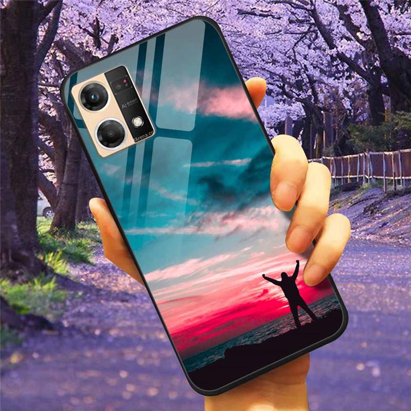 For Oppo Reno7 4G Case Fashion Tempered Glass Moon Star Bumper Cases for Oppo Reno 7 4G Phone Cases CPH2363 Luxury Funda Capa
