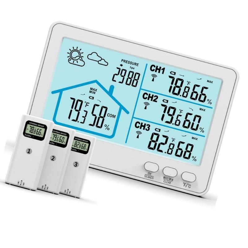 Channel Wireless Hygrometer Thermometer Long Range Transmission Capability Indoor Outdoor Digital Humidity Temperature Monitor