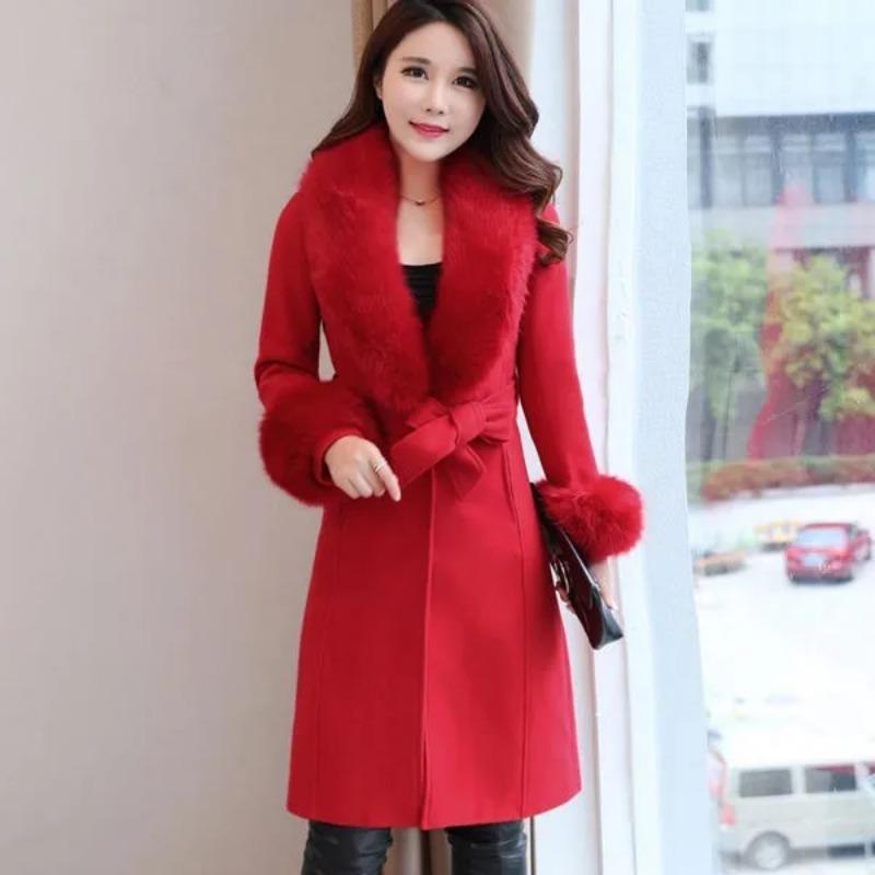 Vlněný kabát zimní kabát ženy Korejská verze samokultivace bundy s velkým kožešinovým límcem Wool-Coat Jacket Parka