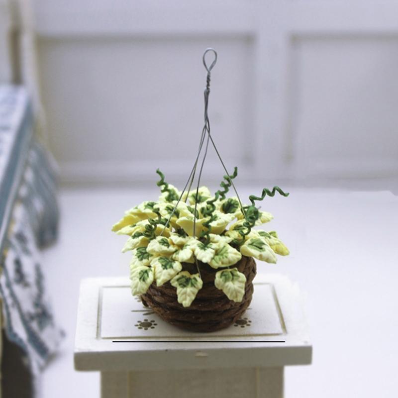 Realistic Hanging Potted Plant Miniature Planter For 1/12 Doll House Scene Setting Plant Pot Living Room Decoration