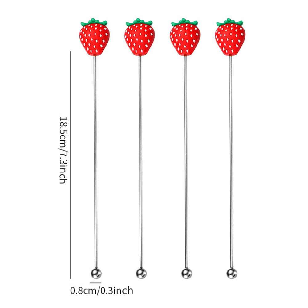 4Pcs Silicone Fruits Head Stainless Steel Stirring Rod Long Handle Cocktail Drink Mixing Sticks Mixer Barware Muddler Bar Accessories